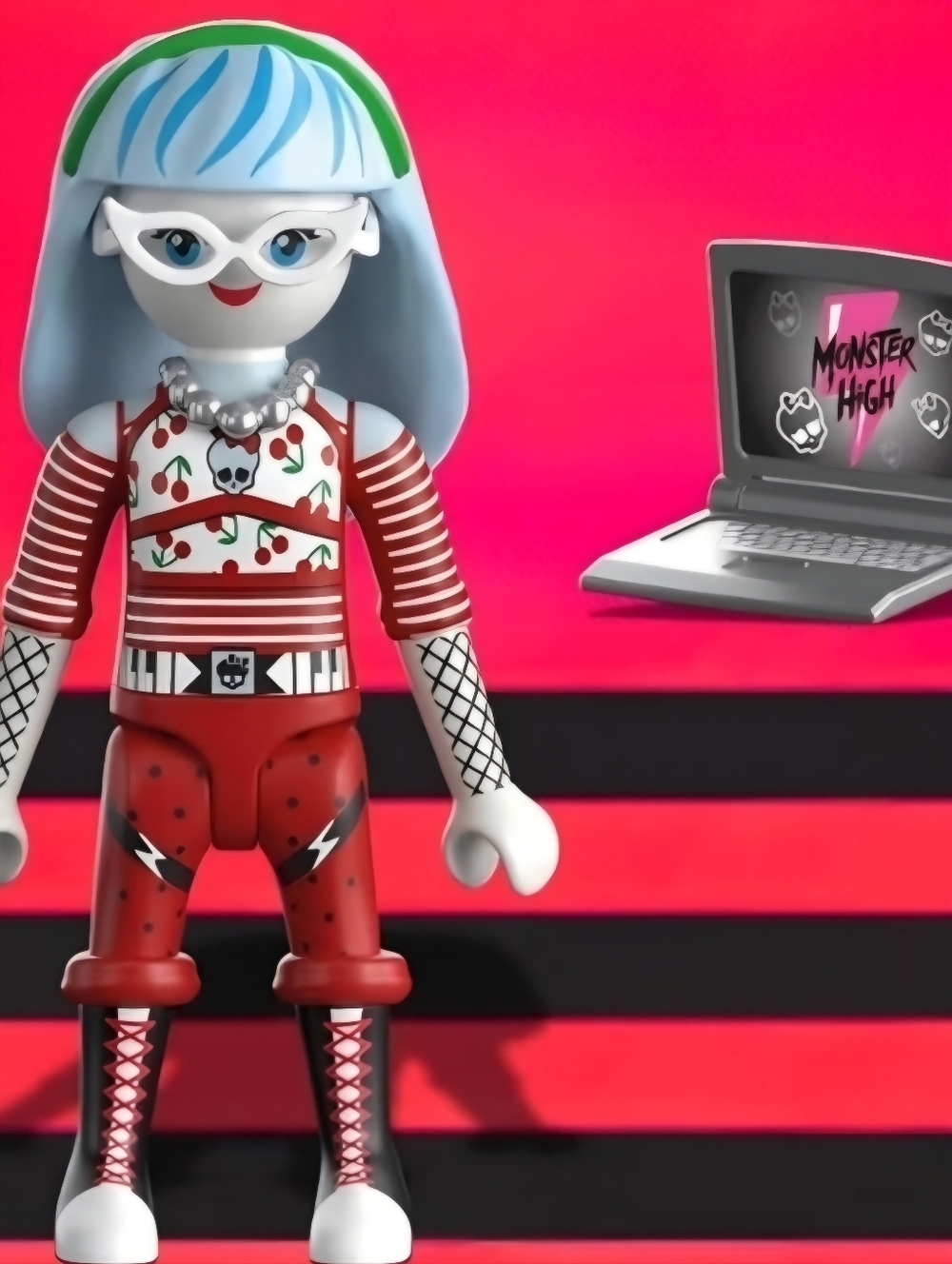 🧩♡Monster High Ghoulia Yelps Figure with Blue Hair & Red Outfit